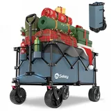 Sekey XXL Plus Bollerwagen Faltbar mit Bremsen 200L 200KG Belastbar, Extra Breite Reifen All Terrain Bollerwagen, Patentiert Zusammenfaltbar aus Vier Richtungen, XXL-PlusB 4011, Blau-Grau
