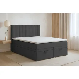 dein schlaf 24 BOXBETT DAVID 160/200 Velour Anthrazit mit einer Matratze H4 - Dunkelgrau