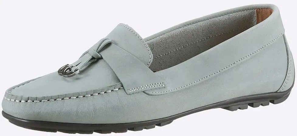 Mokassin HEINE, Damen, Gr. 37, blau (hellblau), Leder, Nubukleder, Rindsleder, Schuhe Mokassin