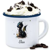 Emaille Tasse Blechtasse - Süßer Kleiner Drache mit Namen I Nachtdrache I Dragon I Drachen I Drachenzähmen - 300 ml - Weiß Blau - dragons becher drachenmotiv und personalisierte name