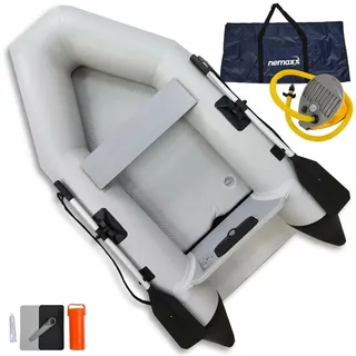 Nemaxx NEMAXX® Schlauchboot 230 cm für 2 Personen Angelboot Freizeitboot 300kg aufblasbarer Boden, Motor bis 5 PS inkl. 2 Paddel, Pumpe, Tasche – Reparat... & Hellgrau