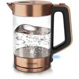 Arendo Wasserkocher 1,7 l, 2200 W, Edelstahl & Glas Cool-Touch-Griff, Füllstandsanzeige, Kupfer - Naturbelassen/Kupfer