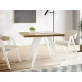 WFL GROUP Esstisch Quadro ausziehbar quadratisch loft mit weißen Holzbeinen (MADE IN EU, erhältlich in zwei Größen – 100/100 cm, ausziehbar auf 150/200 cm), platzsparender Tisch für kleine Küche, Esszimmer oder Wohnzimmer braun