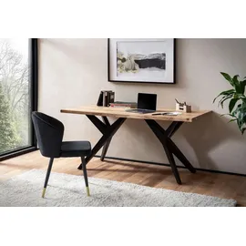 FineBuy Schreibtisch Akazie Massivholz Bürotisch Computertisch Industrial Groß Laptoptisch - Braun