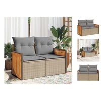 vidaXL Gartensofa mit Kissen 2-Sitzer Beige Poly Rattan