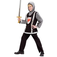 KarnevalsTeufel Kinderkostüm Ritter 2-teilig Hose und Oberteil mit Kapuze in schwarz-Silber Rüstung Mittelalter Kettenhemd (164)