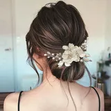 SINLOV Braut Hochzeit Kristall Haar Kamm Silber Blume Braut Stücke Strass Sparkling Perlen Blume Haar Seite Kamm Braut Haar Zubehör für Frauen und Mädchen (gold)