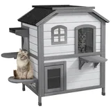 PawHut Katzenhaus mit Asphaltdach und Treppen78 x55,5x91cm