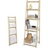 Sobuy - FRG162-N Leiterregal klappbar Standregal Bücherregal mit 4 Böden Kautschukholz und mdf bht: 42x140x34cm
