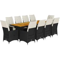 vidaXL 11-tlg. Garten-Bistro-Set mit Kissen Schwarz Poly Rattan