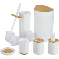 Relaxdays Badezimmer Set, 6-teilig, Badaccessoires Kunststoff & Bambus, komplettes