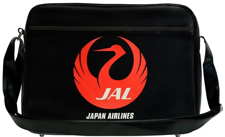 Schultertasche LOGOSHIRT "Japan Air Lines" Gr. B/H/T: 12.5cm x 30cm x 40cm, schwarz (schwarz, rot) Damen Taschen mit Japan Airlines-Frontdruck