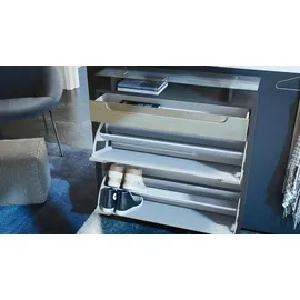 Vladon Today 155,5 x 95 x 28 cm weiß matt/Bordeaux Hochglanz mit 4 Klappen, 2 Schubladen und 3 offenen Fächern