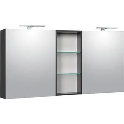 Spiegelschrank Lossa mit LED-Aufsatzleuchten anthrazit Hochglanz mit offenem Oberschrank, Breite 1550 mm