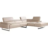 Egoitaliano Ecksofa »Malika, elegant und bequem, Designsofa, L-Form«, mit Ottomane, inkl. Kopfteilverstellung und chromfarbenen Metallfüßen weiß
