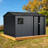 HOMAVO Gerätehaus Metall mit Pultdach, Gartenhaus Metall mit Fundament, 323.2× 246 × 202cm, ideal für Garten, Terrasse oder Rasen - Grau