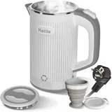 Tragbarer Wasserkocher Mit Faltbecher, 800 Ml Reise-wasserkocher, Schnelles Aufkochen, Leiser Edelstahl, Kompakter Wasserkocher, Geringer Stromverbrauch, Automatische Abschaltung, Weiß