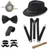20er Jahre Accessoires, Mafia Kostüm Herren, Peaky Blinders, Gangster Mit Panama Hut Verstellbar, Hosenträger, Taschenuhr, Fliege, Krawatten, Bärte für Karneval Partys
