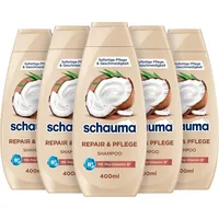 Schauma Shampoo Repair & Pflege (5x 400 ml), Haarshampoo glättet & repariert die Haarstruktur, Shampoo für geschädigtes Haar & trockenes Haar, mit Kokos-Extrakt & Sofort-Pflege-Effekt