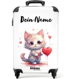NoBoringSuitcases.com Fotokoffer personalisiert, Kinder-Handgepäck Trolley 55x40x20cm - Trolley mit Kätzchen und Herzchen - Leicht - Koffer mit Namen und Initialen