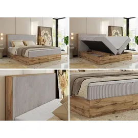 MKS Meble Boxspringbett WOOD CLASSIC, Komplett Set mit Multipocket-Matratze und Topper T25, Doppelbett für Schlafzimmer, hohe Kopfteil - 180 x 200... - Hellgrau