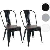 2er-Set Stuhl HWC-A73 inkl. Holz-Sitzfläche, Bistrostuhl Stapelstuhl, Metall Industriedesign stapelbar ~ schwarz