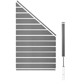Mendler WPC-Sichtschutz Sarthe, Windschutz Zaun, WPC-Pfosten Erweiterungselement schräg rechts, 0,98m teak