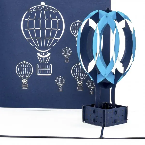 Colognecards Pop-Up Karte Heissluftballon blau & weiss