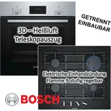 Bosch Herdset Autark Gasherd Einbau Backofen Heißluft + Gas Kochfeld auf Glas 60cm - Silber