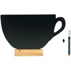 Securit® Silhouette Tasse Kreidetafel – Mit Kreidemarker – Holzbasis