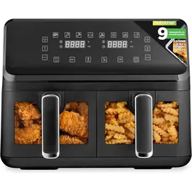 NutriChef Heißluftfritteuse XL 8L Doppelkammer schwarz