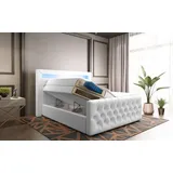 luxusbetten24 Boxspringbett Sonno, mit Stauraum, LED und USB - Anschluss, inkl. Topper und Matratze - 2 Jahre Gewährleistung - mind. 14 Tage Rückgaberecht - Weiß