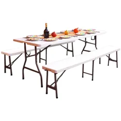 Bierzeltgarnitur 3 teilig weiß Festzeltgarnitur 180x75cm klappbar Gartenmöbel...