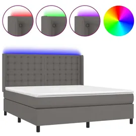 vidaXL Boxspringbett mit Matratze & LED Grau 180x200 cm Kunstleder