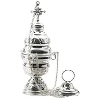 Nklaus Weihrauchfass Messing versilbert Innenschale massiv Kette 20cm Räuchergefäß