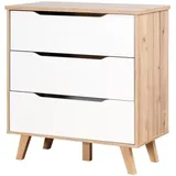 Forte VANKKA Kommode mit 3 Schubladen, Holzwerkstoff, Planked Eiche / Weiß, B/H/T: 80 / 86,3 / 42 cm