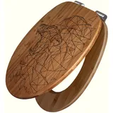 Banjado WC Sitz Bambus Holz Mit Gravur Toilettendeckel Mit Absenkautomatik Klodeckel WC-Sitz Soft Close Mit Motiv Löwe Abstrakt