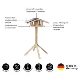 dehner natura premium Futterhaus Karwendel, inkl. Ständer Alpstein, ca. B84,3/H127,2/T84,3 cm, Silber, Natur