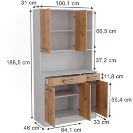 Vicco Küchenbuffet Raul 100,1 x 188,5 cm Weiß/Goldkraft Eiche