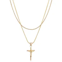 KUZZOI Halskette Layer Kreuz Kordelkette 925 Silber Gold