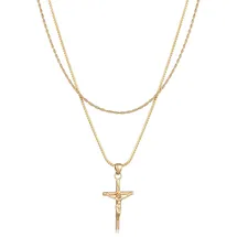 KUZZOI Halskette Layer Kreuz Kordelkette 925 Silber Gold