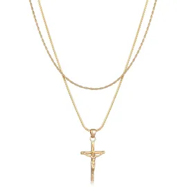 KUZZOI Halskette Layer Kreuz Kordelkette 925 Silber Gold