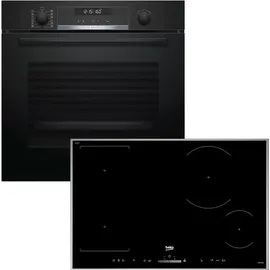 Bosch Herdset Bosch Backofen PYROLYSE + Beko Induktionskochfeld PowerBoost CombiZone autark 80cm
