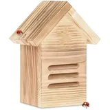 Relaxdays Marienkäferhaus, Holz, Marienkäferhotel Garten, zum Aufhängen, Insektenhotel für Marienkäfer, Natur/braun, 23 x 17 x 12 cm