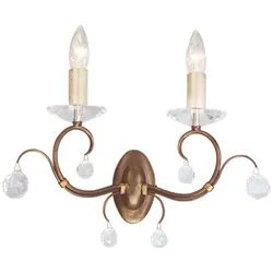 Wandleuchte Lampe Metall geschliffenes Glas Bronze B 39 cm Flurleuchte 2 Flammig