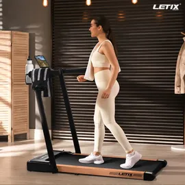 Letix Elektrisches Laufband FoldPro 2in1 mit LCD-Display, Bluetooth & APP Funktion, für zu Hause und Büro, motorisiertes Fitnessgerät, Heimtrainer - Holzoptik