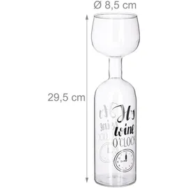 Relaxdays Weinflasche Glas, XL Weinglas mit Spruch, Fun Geschenk für Weinliebhaber, Weinflaschenglas 750 ml, transparent