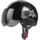 ACMEDE Jethelme Rollerhelm Sturzhelm Chopper Helm mit Visier Sonnenblende für Damen Herren Kinder Jethelm Roller Helm Kids Scooter Helm Schwarz, 54-62CM