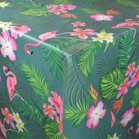 KEVKUS Wachstuch Tischdecke C144663 Flamingo Blüten Palmen Blumen auf grün wählbar in eckig rund oval (Rand: Schnittkante (ohne Einfassung), 50 x 140 cm eckig)