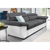 2,5-Sitzer COTTA "Speedway", grau (weiß, grau), B:214cm H:74cm T:103cm, Kunstleder SOFTLUX / Luxus-Microfaser (100% Polyester);Flachgewebe (100% Polyester) / Struktur fein ( 100% Polyester);Kunstleder SOFTLUX / Struktur (100% Polyester), Sofas, Big-Sofa mit Kopfteilverstellung